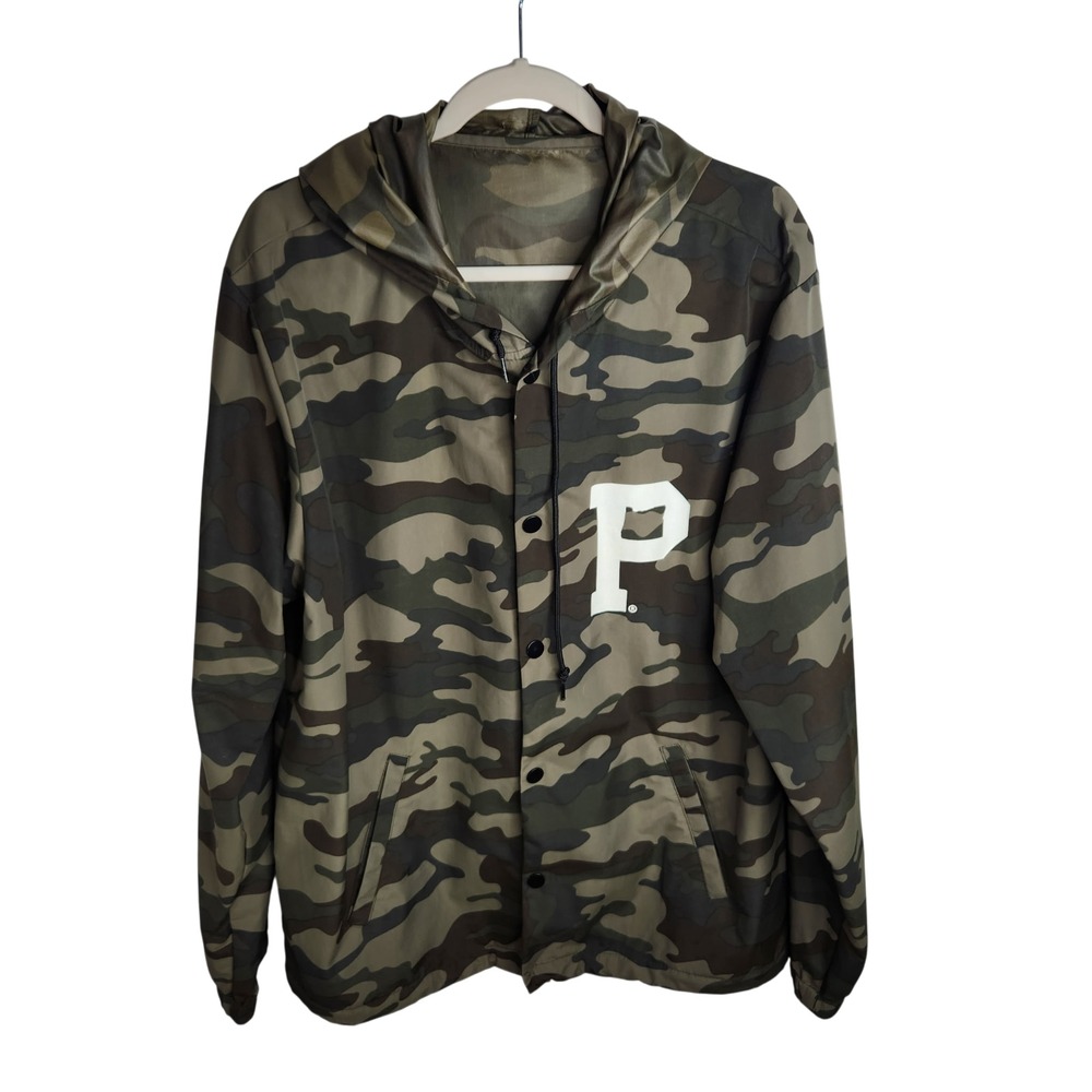 Portland Gear Camo Rain Jacket Hooded Snap Up Graphic Print‎ Oregon PNW